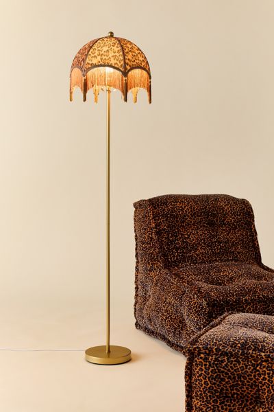 Urban Outfitters Modern Love Tassel-fringed Floor Lamp In Leopard With Brass Base At