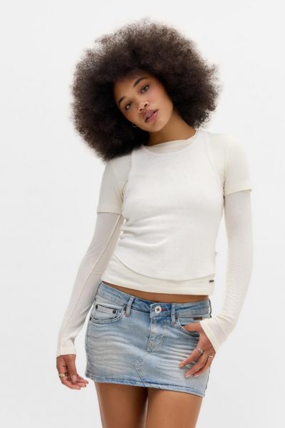 BDG ULTIMATE DENIM MINI SKIRT IN LIGHT BLUE, WOMEN'S AT URBAN OUTFITTERS 