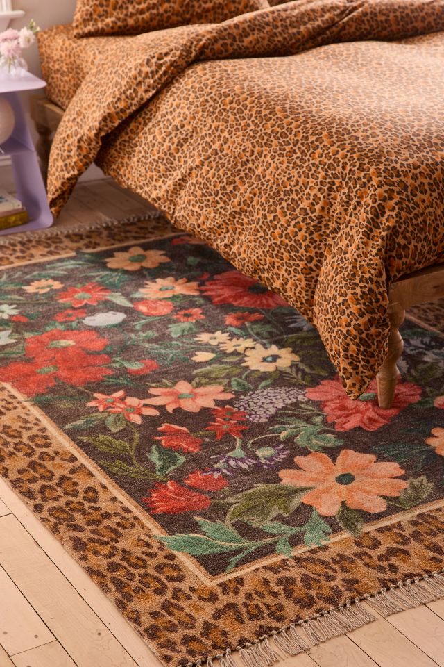 Carmine Floral & Leopard Printed Rug #1