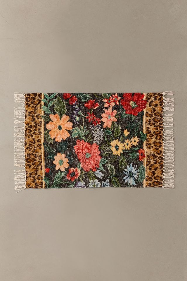 Carmine Floral & Leopard Printed Rug #3