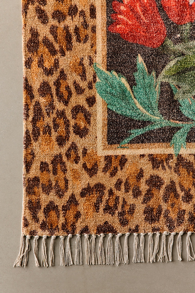 Carmine Floral & Leopard Printed Rug