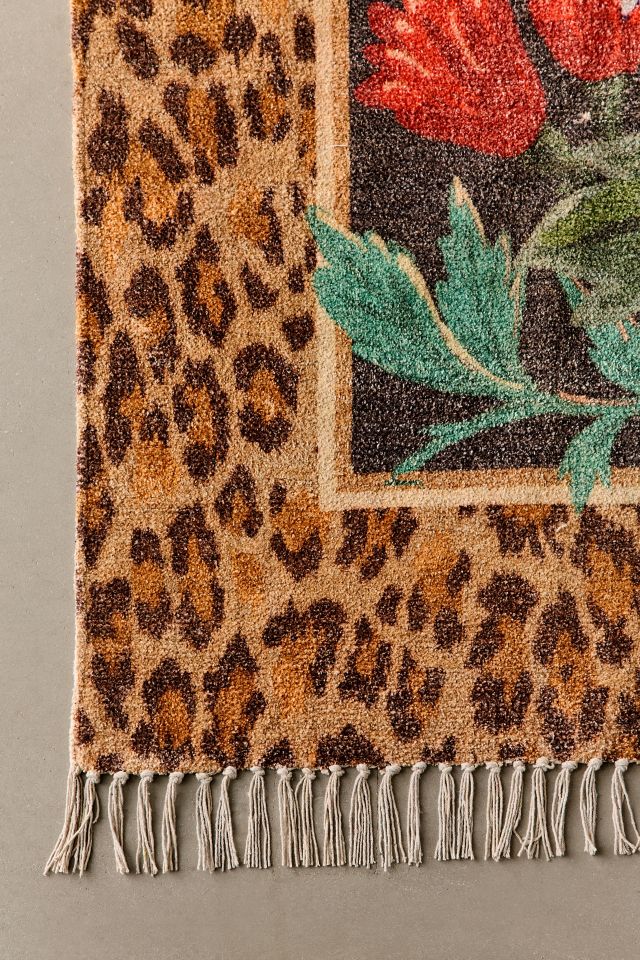 Carmine Floral & Leopard Printed Rug #4