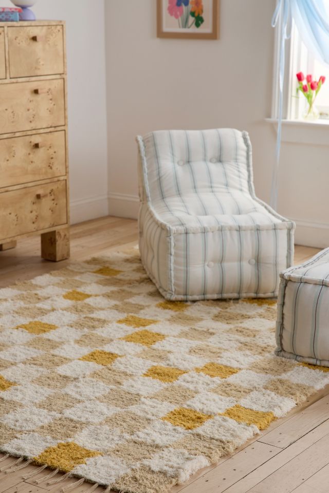 Checkerboard Woven Shag Rag Rug #1