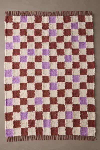 Urban Outfitters Checkerboard Woven Shag Rag Rug In Lavender At