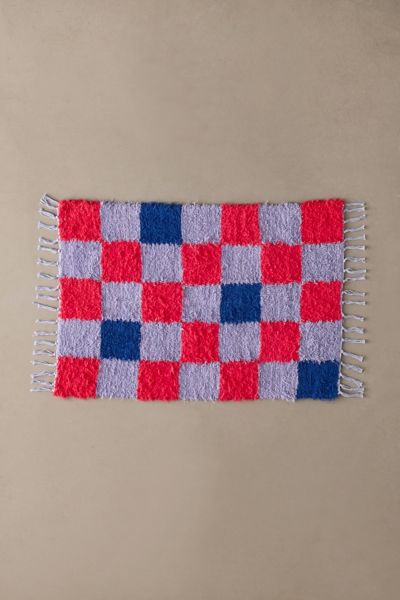 Urban Outfitters Checkerboard Woven Shag Rag Rug In Collegiate Dusk At
