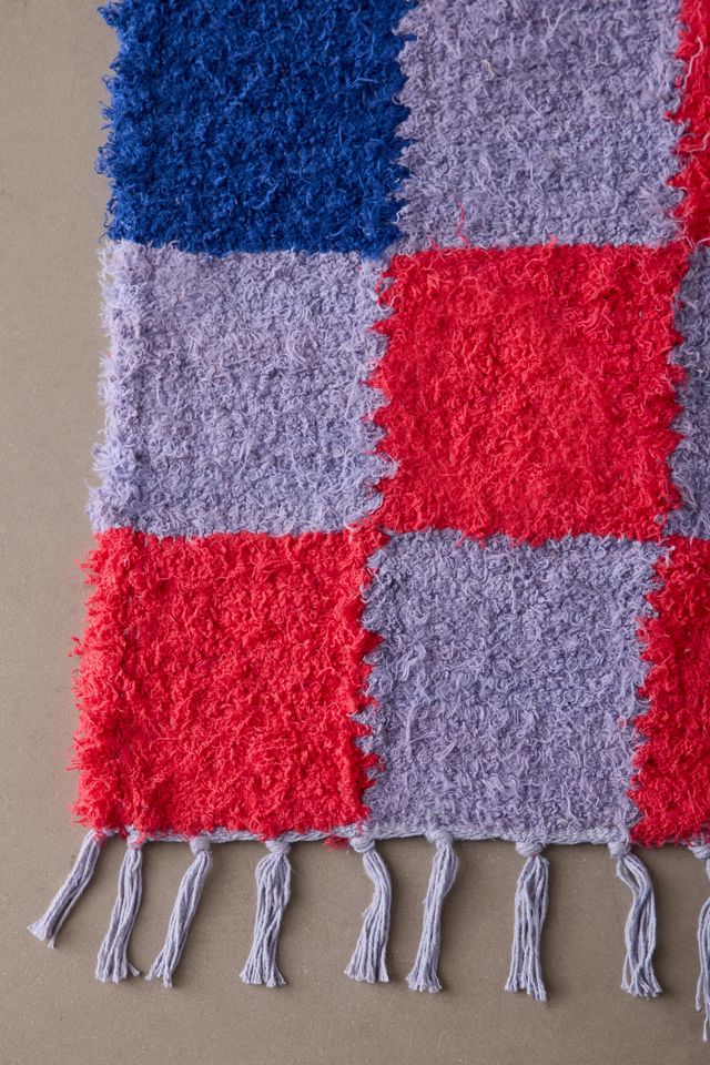 Checkerboard Woven Shag Rag Rug