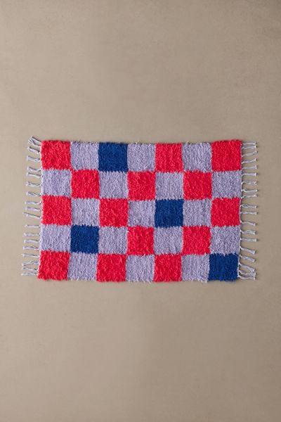 Checkerboard Woven Shag Rag Rug