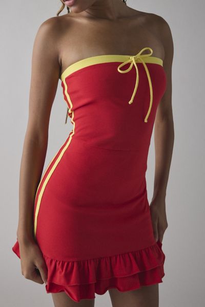 Shop Out From Under Bec Stripe Tube Mini Dress In Red, Women's At Urban Outfitters