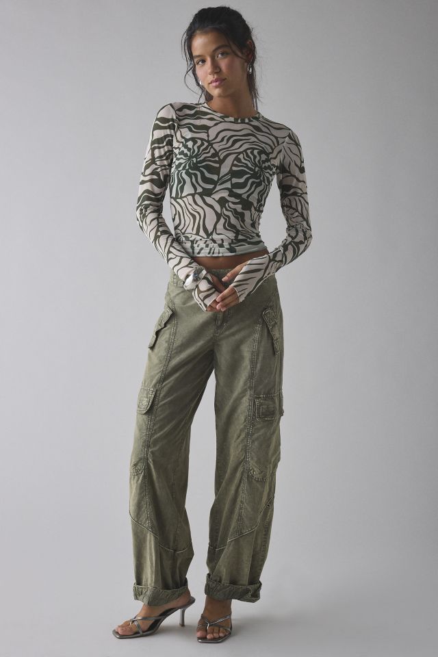 AFRM Desert Tropical Kaylee Mesh Long Sleeve Crop Top #1