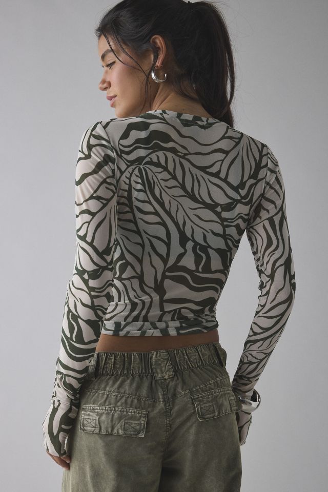 AFRM Desert Tropical Kaylee Mesh Long Sleeve Crop Top #2