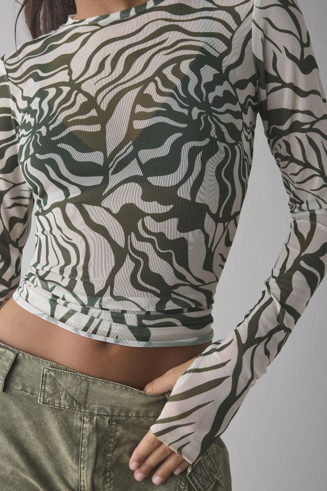 AFRM Desert Tropical Kaylee Mesh Long Sleeve Crop Top #3