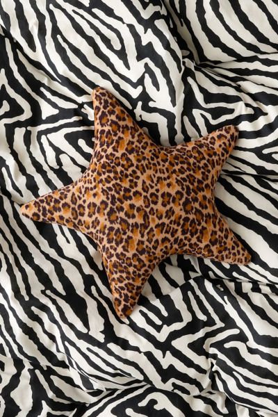 Oreiller Décoratif en Velours Motif Étoile Léopard