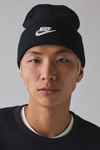 Nike Peak Futura Logo Beanie In Black/white, Men's At Urban Outfitters In Black