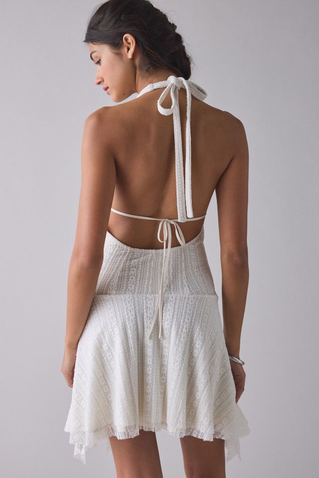 UO Lauren Plunging Halter Tie-Back Lace Mini Dress #1