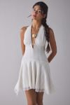 UO Lauren Plunging Halter Tie-Back Lace Mini Dress