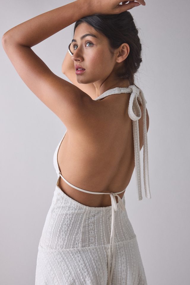 UO Lauren Plunging Halter Tie-Back Lace Mini Dress #3