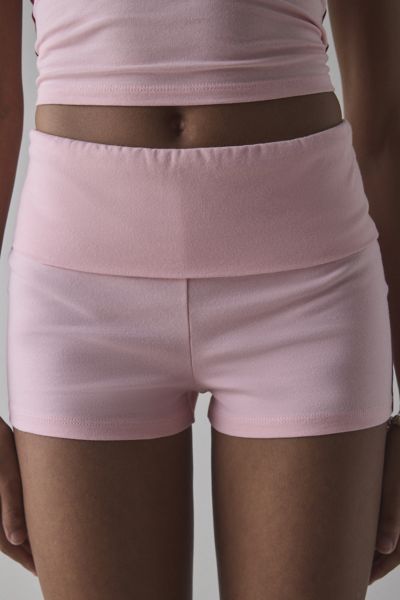 Out From Under Bec Stripe Foldover Micro Short In Rose Quartz/rumba Red, Women's At Urban Outfitters