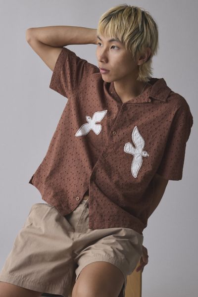 UO Liam Eyelet Applique Short Sleeve Shirt