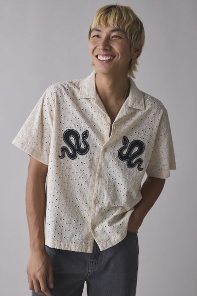 UO Liam Eyelet Applique Short Sleeve Shirt