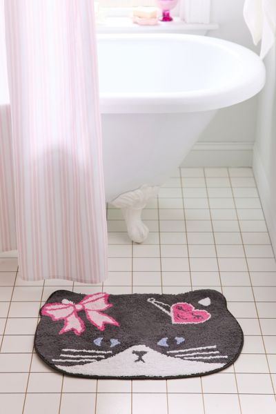 Urban Outfitters Cat Barrette Shaped Tufted Bath Mat In Black/white At