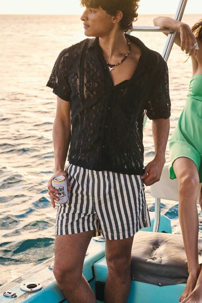 【U LAN】(UNISEX) Lace Printed Oversized Short Sleeved UO Liam Lace Short Sleeve Shirt | Urban Outfitters