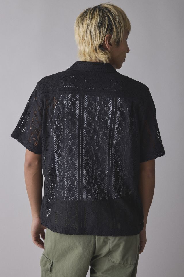 【U LAN】(UNISEX) Lace Printed Oversized Short Sleeved UO Liam Lace Short Sleeve Shirt | Urban Outfitters