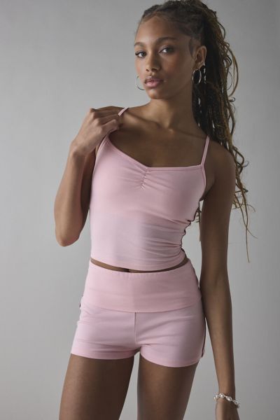 OUT FROM UNDER BEC PINCH FRONT STRIPE FITTED CAMI IN ROSE QUARTZ/RUMBA RED, WOMEN'S AT URBAN OUTFITTERS 