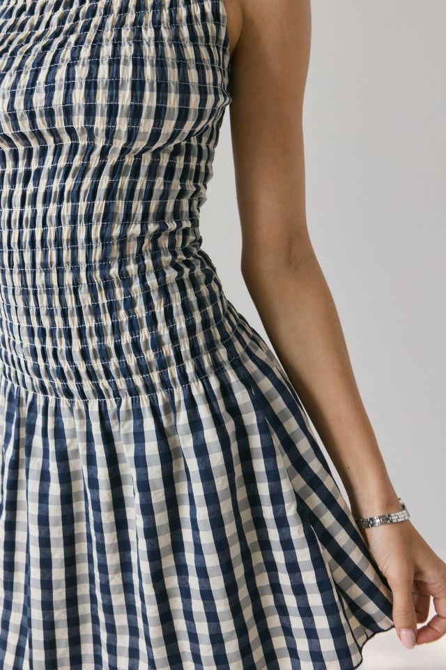 Daisy Street Gingham Seersucker Boatneck Smocked Mini Dress #1