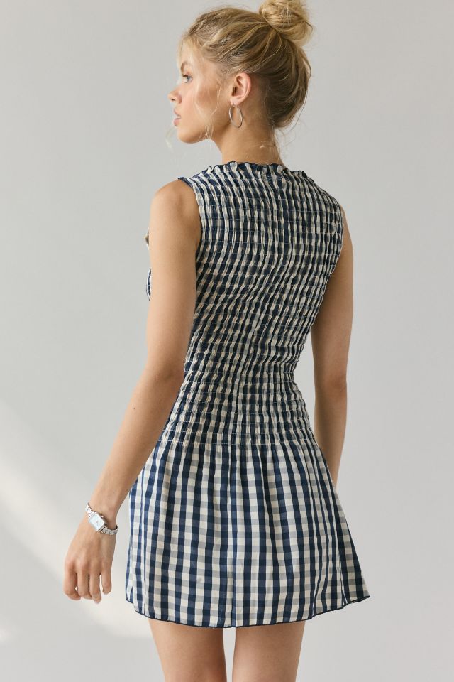 Daisy Street Gingham Seersucker Boatneck Smocked Mini Dress #2