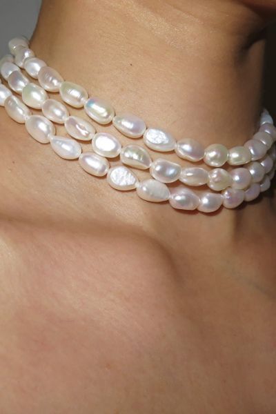 Rimor Jewelry Rimor The 3 Row Baroque Pearl Choker Necklace In White, Women's At Urban Outfitters In White