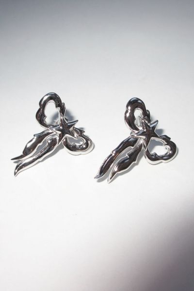 Rimor Jewelry Rimor Starry Bow Earrings In Silver, Women's At Urban Outfitters In Silver