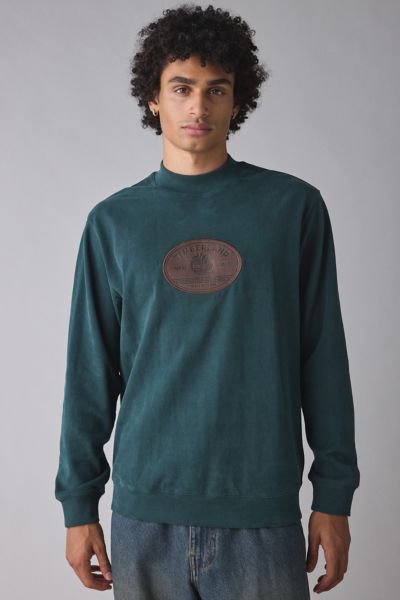 Timberland Leather Badge Logo Crew Neck Sweatshirt In Green Gables, Men's At Urban Outfitters In Green