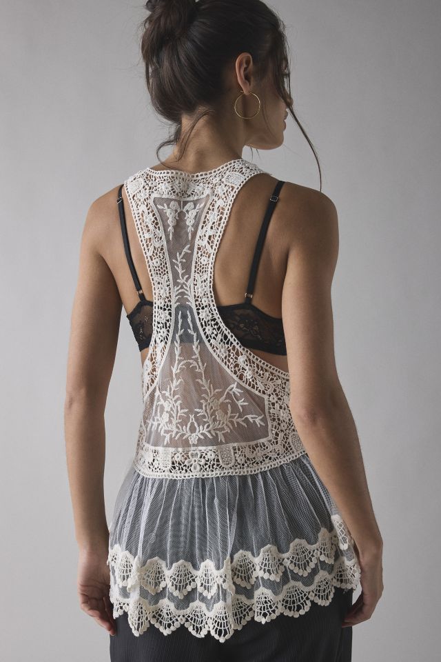 Kimchi Blue Cleo Sheer Embroidered Lace Babydoll Tank Top