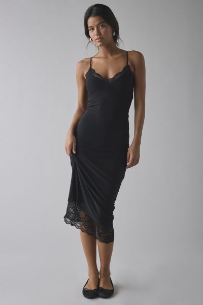 [Margesherwood ] / ☆ LACE MIDI SLIP DRESS / black Black Lace French Style Midi Slip Dress