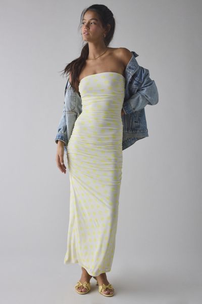 AFRM Marlo Ruched Mesh Strapless Maxi Dress