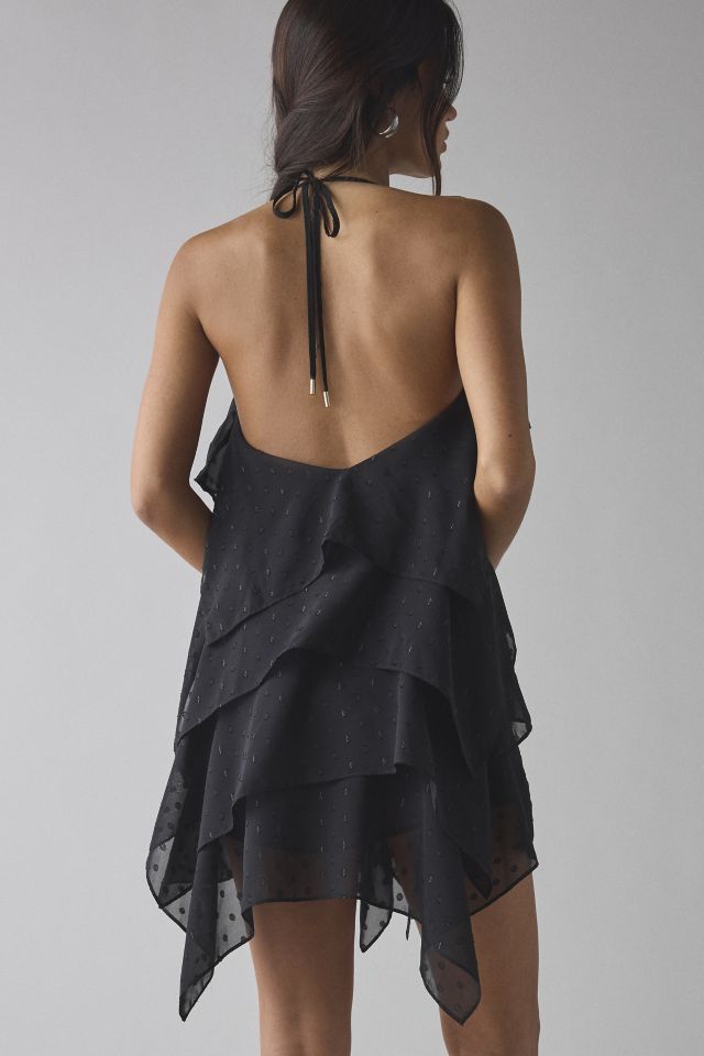 AFRM Decima Clip Dot Chiffon Tiered Ruffle Halter Mini Dress #1