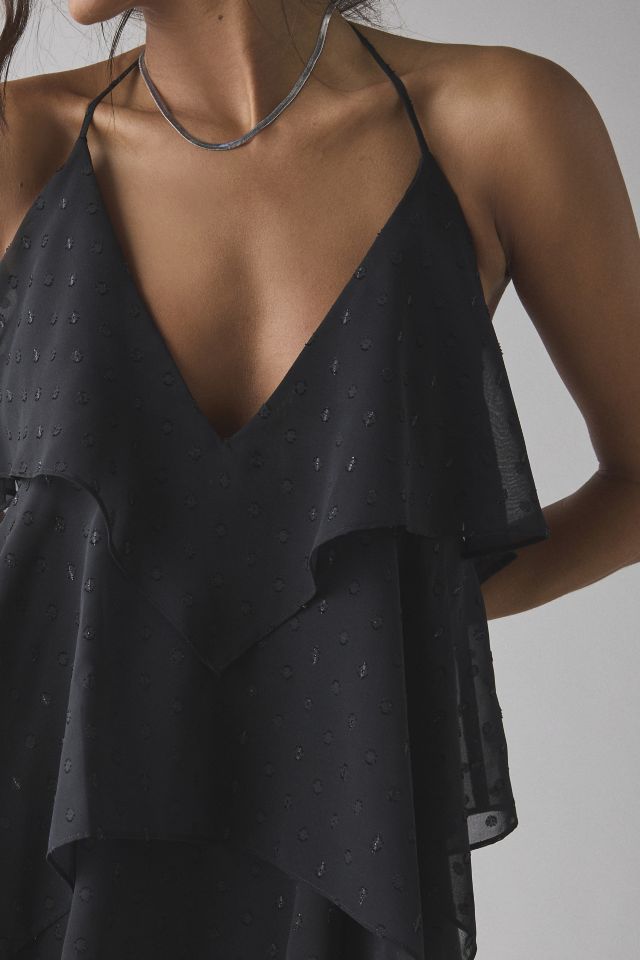 AFRM Decima Clip Dot Chiffon Tiered Ruffle Halter Mini Dress #3