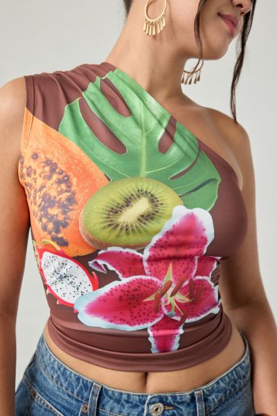 Kimchi Blue Octavia Tropical Floral Graphic One-Shoulder Tank Top Product Page
