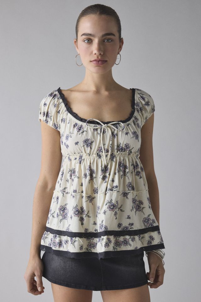 Kimchi Blue Calla Lily Lace-Trim Babydoll Tunic Top