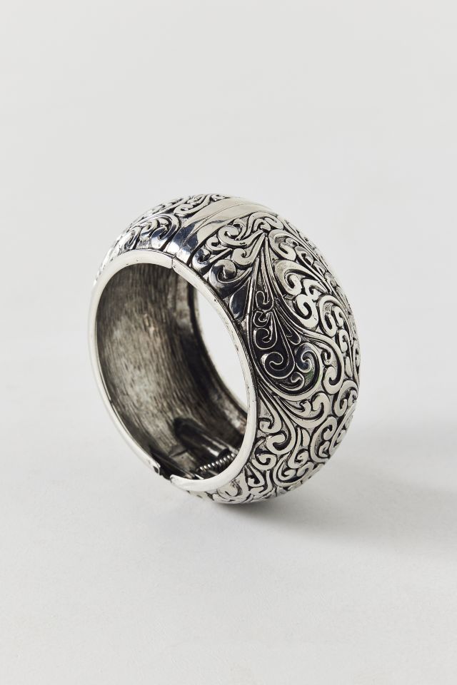 Etched Metal Large Bangle Bracelet #1