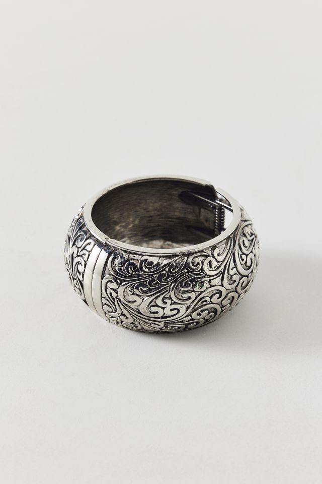 Etched Metal Large Bangle Bracelet #2