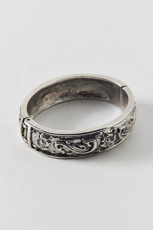 Etched Metal Hinged Bangle Bracelet #2