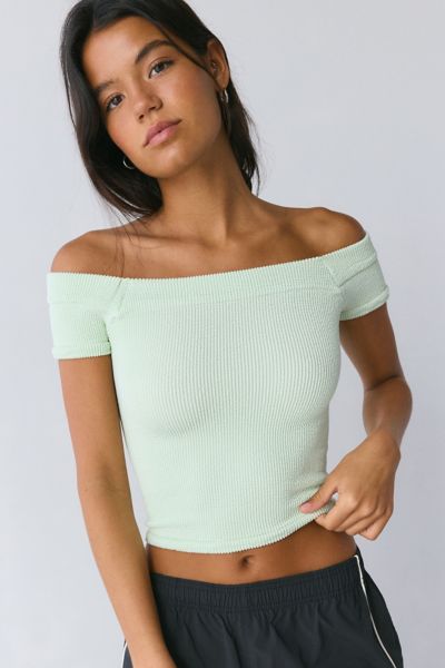 Shop Out From Under Days Off Seamless Knit Off-the-shoulder Top In Ambrosia, Women's At Urban Outfitters