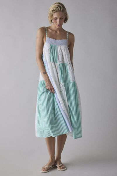 BDG Dakota Side-Tie Patchwork Cotton Midi Dress