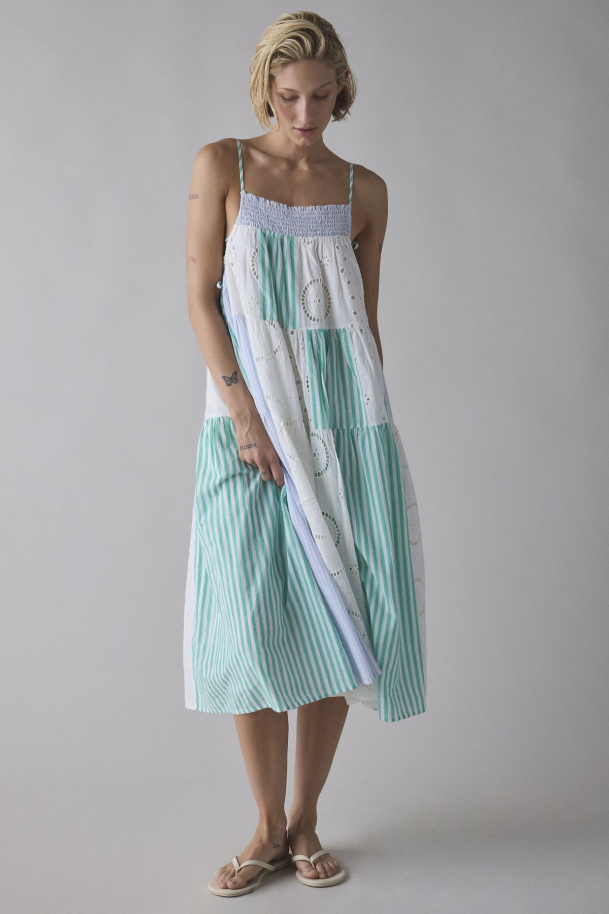 BDG Dakota Side-Tie Patchwork Cotton Midi Dress