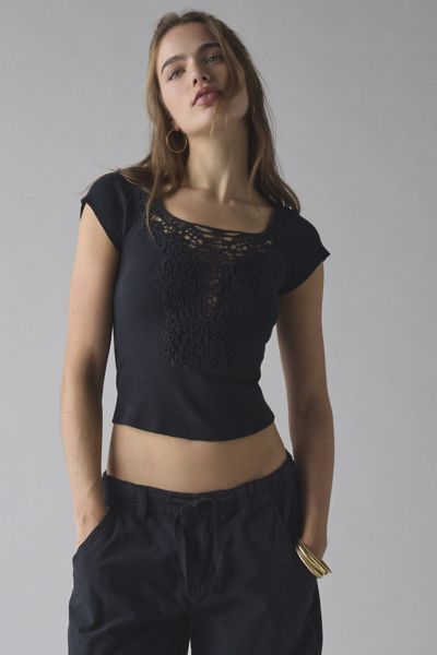 Kimchi Blue Leandra Lace-Trim Cotton Baby Tee Product Page
