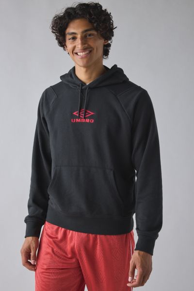 Umbro Iconic Logo Fleece Hoodie Sweatshirt In Black/chili Pepper, Men's At Urban Outfitters