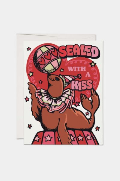 Red Cap Sealed with a Kiss Love Greeting Card