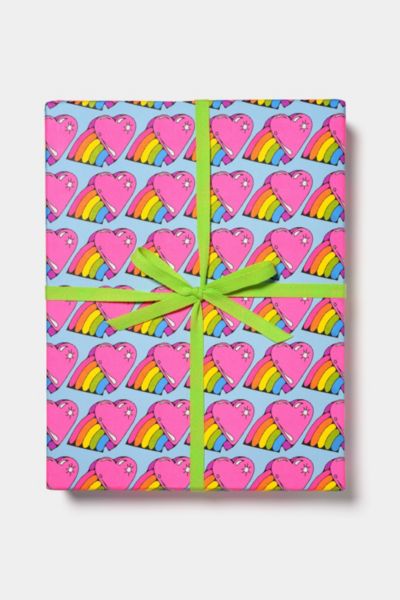 Red Cap Rainbow Hearts Wrapping Paper