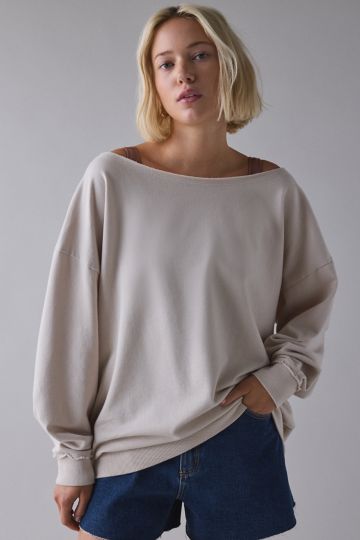 UO Phoebe Off-The-Shoulder Ladder Knit Oversized Pullover